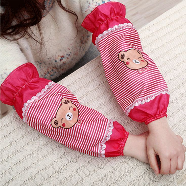 韩版新款可爱条纹小熊护袖长款袖套防污必备长袖套