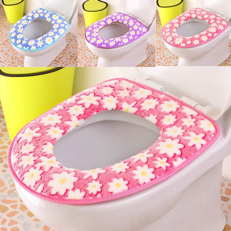  秋冬新款马桶套 黏贴式毛绒花朵卡通坐便垫 加厚家居马桶垫圈套
