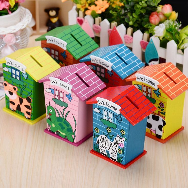 存钱罐 木质卡通储钱罐 儿童创意小房子储蓄罐